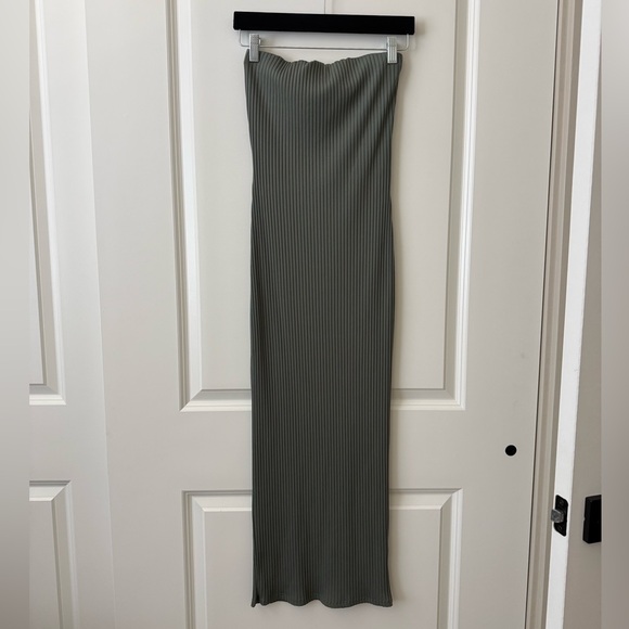 Pinkblush Olive Green Maternity Dress and Cardigan Set - Ribbed Strapless - Picture 3 of 6